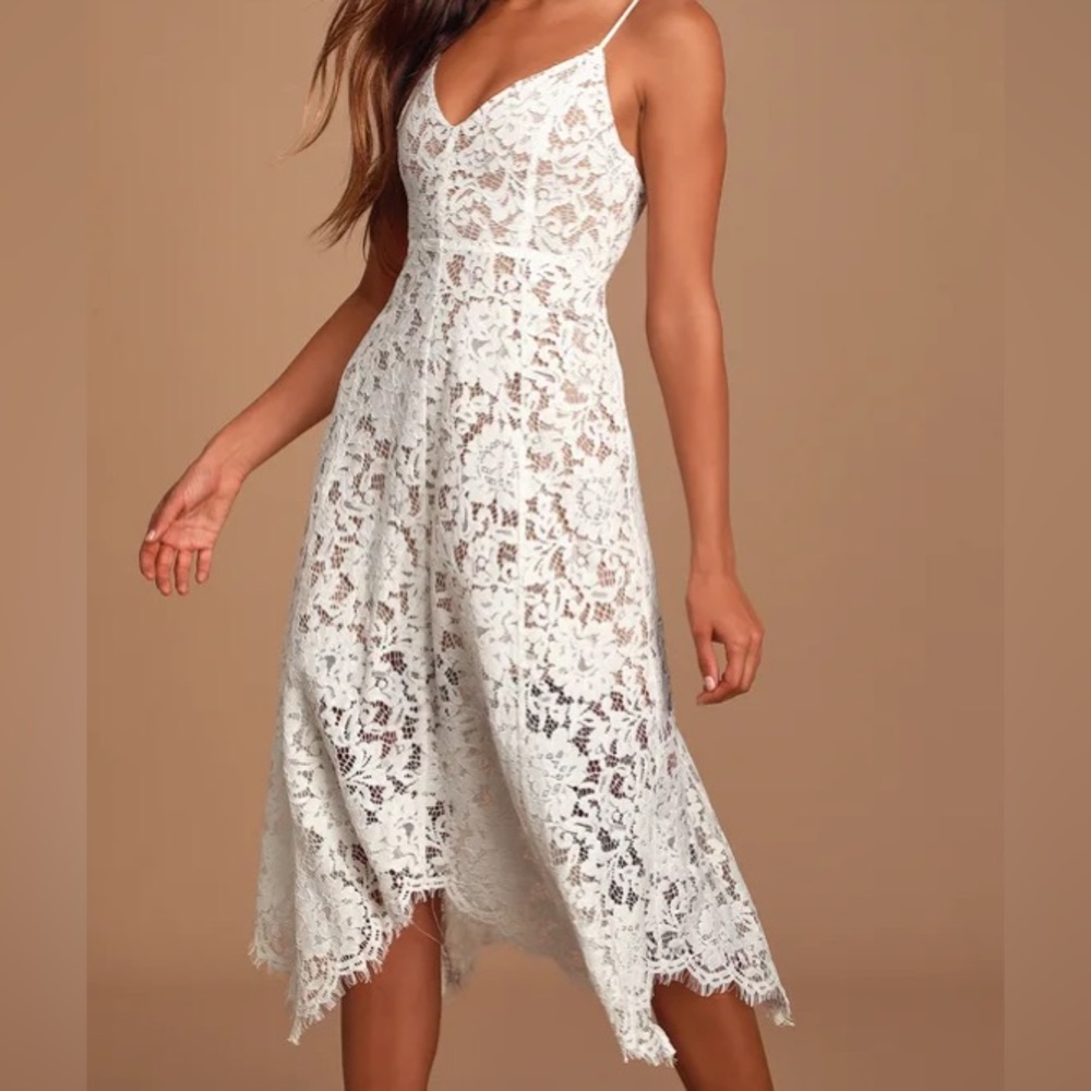 LULUs White Lace Midi Dress - Size M